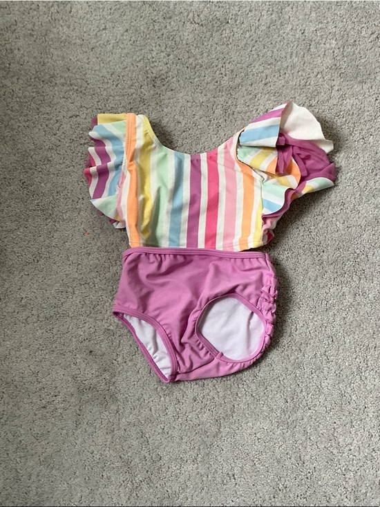 Ruffle Butts Other - Ruffle Butts Rainbow Stripe Swimsuit with Pink Trim